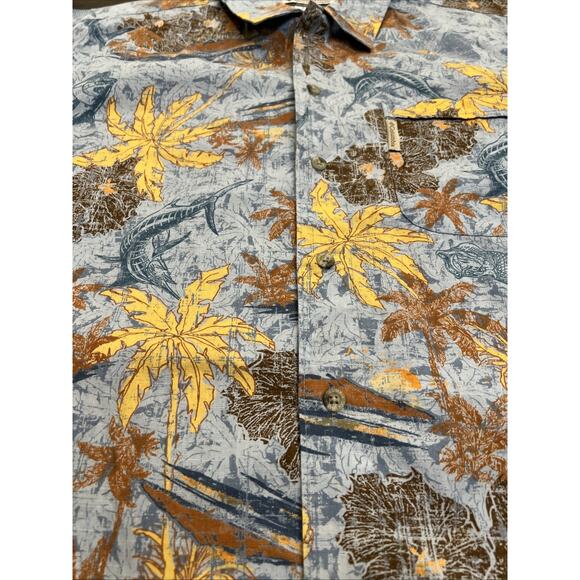 Columbia Men's Hawaiian Camp Shirt LG Swordfish Button Front Cotton Short Sleeve - Picture 4 of 8